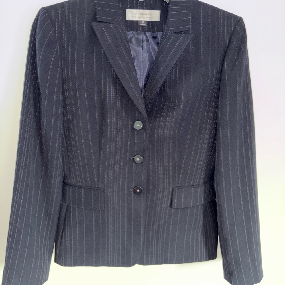 Tahari Navy Pinstripe Blazer
